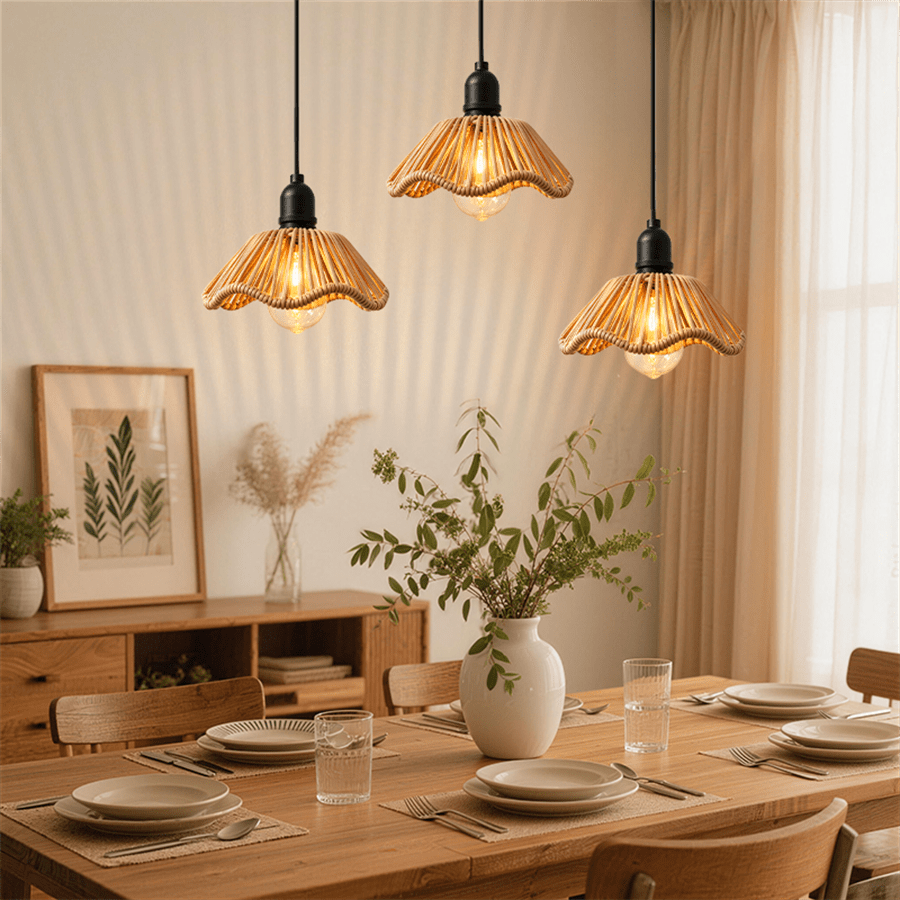 1 Stück Blumen-Rattan-Pendelleuchte, dekorative Rattan-Pendelleuchte für Innenräume mit Timerfunktion, geeignet für Deckenleuchten, Wohnzimmer, Schlafzimmer, Esszimmer, Bar-Theken-Dekoration (ohne Batterien)