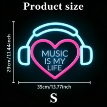 Music Is My Life 耳機愛心 LED 霓虹燈牌,創意音樂金句霓虹燈,USB 供電壁掛裝飾燈,適用於臥室、遊戲室、音樂工作室、酒吧、咖啡廳,音樂愛好者的理想新穎禮物,室內派對與節慶裝飾 - Music Is My Life - 查看 8