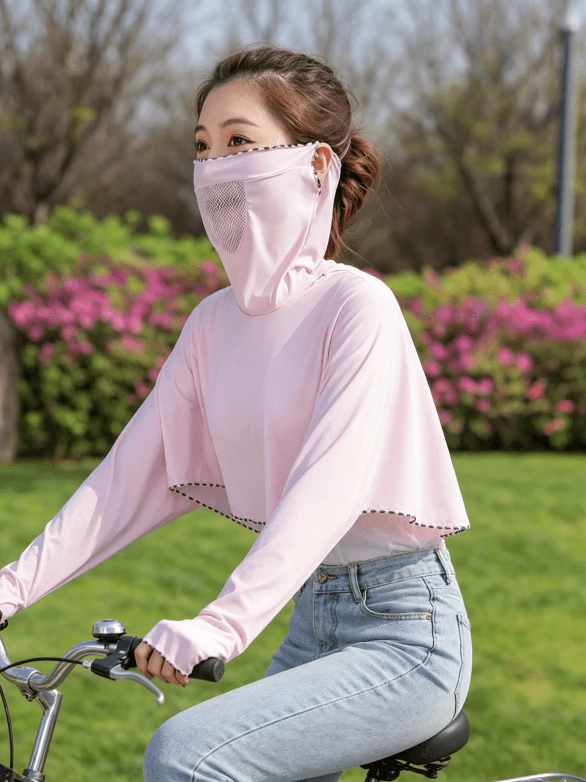 1pc Women's Summer Ice Silk Lightweight Sun Protection Scarf, Integrated Face, Neck And Arm Coverage, Breathable UV Protection, Suitable For Driving And Cycling - Multicolor - View 1