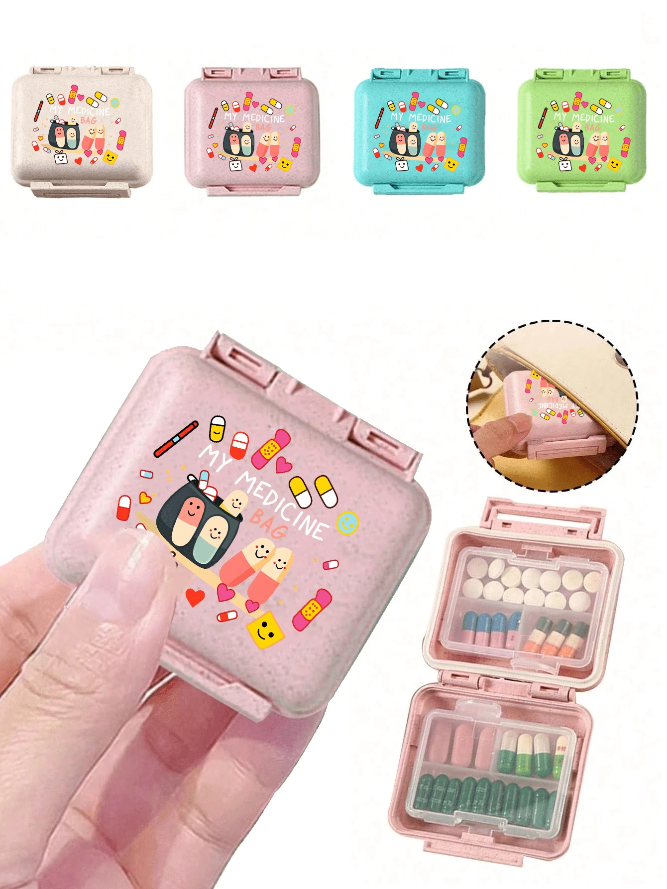 Mini 6-Compartment Portable Pill Box, Medicine Storage Box, Travel Pill Box, Printed With "My Pill Box" And Pill Pattern, 6-Compartment Small Pill Box, Sealed Pill Packaging Storage Box, 6-Day Weekly Pill Storage Box, Travel Essential Pill Box, Daily Vitamin Pill Box, Pocket Pill Box Storage Box, Exquisite Storage Box, Family Essential, Travel Essential - Multicolor - View 1