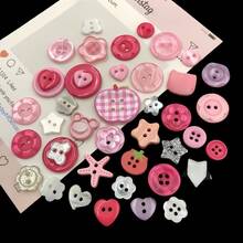 16/26/36/46/56/66/76/86Pcs Buttons, Pink Mixed Buttons/Suitable For Bracelet Charms/Pink-Apple-Heart-Bow-Pattern Random, Suitable For DIY Scrapbook Decoration And Clothing Accessories, Cute Mixed Bracelet Button Charms, Random Styles - Multicolor - View 7