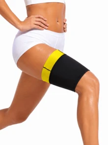 1 Pair Women's Compression Thigh Sleeves, Contrast Color, Comfortable Ring Pressure, Suitable For Fitness Equipment Training, Indoor Workout - Black - View 4
