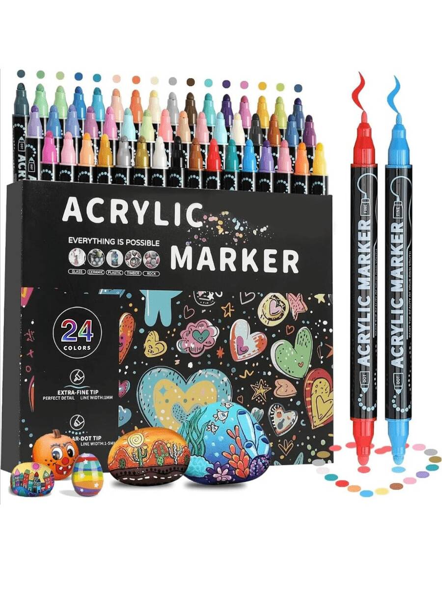 Acrylic Paint Markers 24 Colors, Acrylic Paint Pens, Rock Painting, Paper, Pumpkin, Wood, Egg, Canvas, Ceramic, Fabric, Leather, Glass, DIY Crafts. - 36 Colors/set - View 1