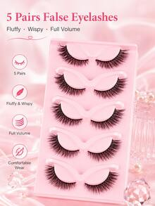 5 Pairs Fluffy Wispy False Eyelashes, Full Volume Cat Eye Strip Lashes For Glam Makeup - View 8