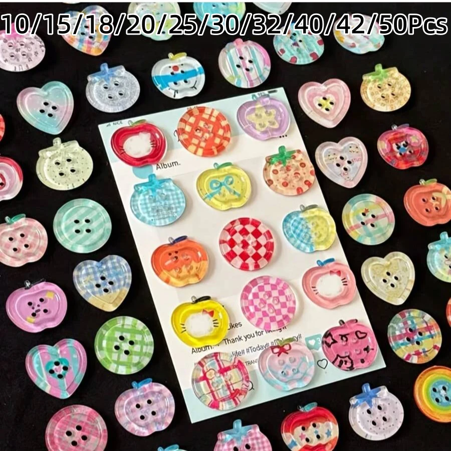 10/15/18/20/25/30/32/40/42/50入 衣物髮飾裝飾鈕扣 漸層格紋心形鈕扣 手作DIY衣物髮飾裝飾鈕扣配件 - 多色 - 查看 1