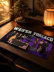 Extra Large Mouse Pad, Western Style Colorful Character Anime Pattern, Purple Western Theme Print Eye-Catching, Durable Rubber Non-Slip Bottom, 35.4X15.7 Inch Desk Mat/Keyboard Mat/Gaming Desk Mat, Multi-Functional Desk Protector, Washable And Easy To Clean, Suitable For Students, Esports Players, Laptops And Home Use, Adds Creativity And Fun To The Desk, Ideal Back To School Gift And Holiday Gift For Anime Lovers. - View 4