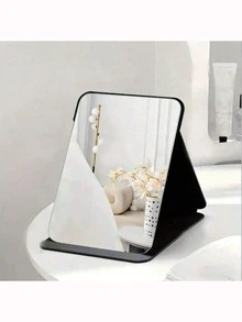 New 1pc Foldable Portable High-Definition Makeup Mirror PU Leather Desktop Mirror Set Suitable For Travel And Daily Use (Size: Large/Extra Large/Super Large) - Black - View 4