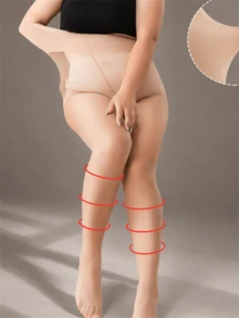 GNIM HL 1/3 Pairs Plus Size Solid Tights Pantyhose For Women High Waist Sheer Stockings For Ladies Dress Office/Daily - Apricot - View 4