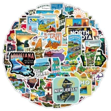 50pcs Landscape Travel Illustration USA State Map Creative Cartoon Decorative Bicycle Envelope Stickers - Map Of the United States - 2044 - View 5