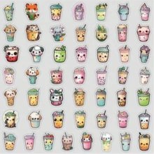 50pcs Pearl Milk Tea Stickers, Cute Cartoon Stickers, Pearl Milk Tea Merchandise, Pearl Milk Tea Gift Merchandise, Pearl Milk Tea Decals, Fun Pearl Milk Tea Vinyl Waterproof Stickers, Suitable For Laptops, Bumpers, Skateboards, Water Bottles, Computers, Phones, Bobs Burgers Stickers, Ice Cream Stickers - 7*6*1 - View 2