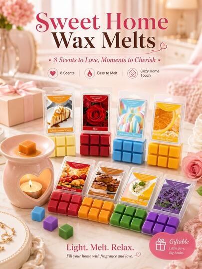 1pc 3oz Scented Soy Wax Melts, 8 Fragrance Options, Aromatic Wax Cubes For Wax Warmers, Home Fragrance Melts For Bedroom, Living Room, Office, Bathroom, Relaxation, Meditation, Yoga, Birthday, Housewarming And Holiday Gifts