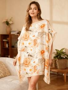 1件女款曲線剪裁套頭罩衫，均碼比基尼外穿外套，度假風寬鬆舒適套頭衫，柔軟透氣面料，復古優雅風格，適合泳池、度假、日常居家穿著與旅行 - 夏季輕便泳裝 - 橘色 - 查看 5