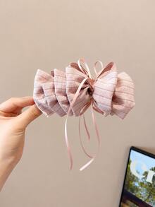 topshiny Women's Striped Fabric Bow Banana Clip, Layered Ruffle Hair Clip, Large Ponytail Hair Tie, Cute French Style Daily Wear Hair Accessory,Hair Claws - Multicolor - View 14