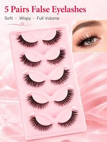 5 Pairs Fluffy Wispy False Eyelashes, Full Volume Cat Eye Strip Lashes For Glam Makeup - View 3