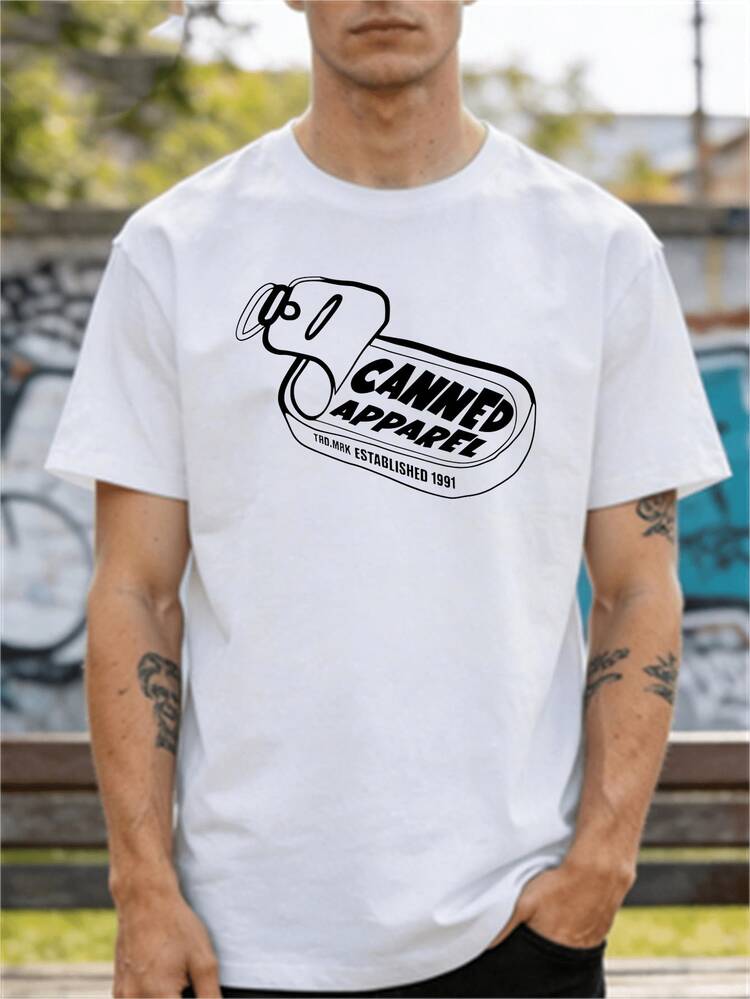 Bohemian Men's T-Shirt With Slogan Print On Both Sides - Casual Short Sleeve Crew Neck T-Shirt With Logos On Front And Back, Machine Washable - 黑色 - 查看 6