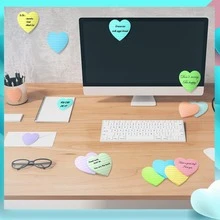1/8 piezas/Set, Notas adhesivas con forma de corazón, Notas adhesivas con forma de corazón rayadas, Notas adhesivas autoadhesivas, Adecuadas para escuela, fiesta, intercambio de regalos, oficina, hogar y escuela, Artículos de papelería esenciales para el hogar, 3x3 pulgadas. Útiles escolares, Regreso a la escuela, Artículos escolares esenciales, Accesorios de escritorio - Medio - Ver 10