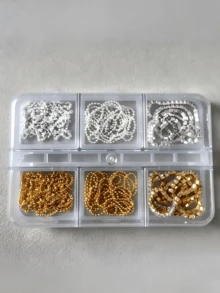 6格豪華美甲金屬鏈條配件，金銀混色精細鏈條，高級可穿戴美甲手工裝飾材料套件，美甲飾品 - 彩色 - 查看 5