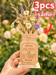 Personalized Custom Text Wooden Flower Holder With Stand, Rustic Vase Display Rack, Reusable Home Garden Decor, Ideal Mother's Day Birthday Gift For Grandma Kid Friend, Wildflower Picking Activity Craft Ornament - Multicolor - View 19