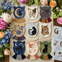9pcs Cat Theme Face Paint Stencils - 3.54in*2.36in Kitten Silhouette, Moon & Stars, Fish Bone, Paw Print & Yarn Ball Pattern Stencils - Suitable For Face Painting, DIY Painting, Scrapbooking, Greeting Card Making, Home Decor, Craft Art Projects, Wall Art Design, Handmade Gift Making, Pet Lover Crafts, Cat Theme DIY Tools, Feline Inspired Craft Materials - Reusable Mini Plastic Stencils - Sets - View 8