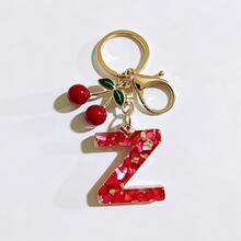 1pc Red Bohemian Style Resin Drip Letter Keychain, Cute Cherry Pendant, Fashionable Personalized Initial Bag Charm, Exquisite Accessory Gift For Girls - Red - View 24