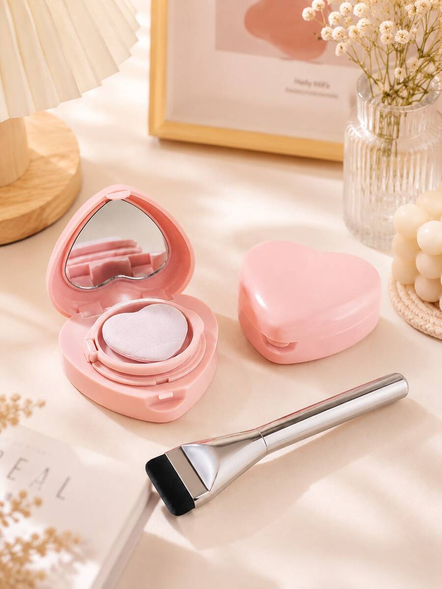 5 Grams Of Love Mini Air Cushion Makeup Sponge Set - With Mirror, Portable Makeup Compact For Refilling, Includes Single-Use Foundation Brush, Can Hold BB Cream Foundation Paste, DIY Travel Cosmetic Storage Container - Multicolor - View 1