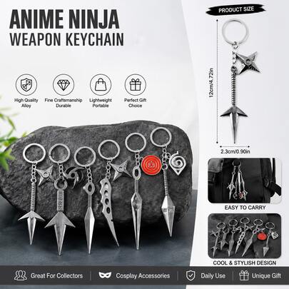 1pc Anime Naruto Cosplay Key Chains, Zinc Alloy Mini Kunai, Shuriken, Sword, Sharingan Eyes, Collectible Jewelry Gift For Anime Fans Men Women