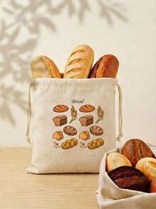Cirelle 1 pieza Bolsa de pan de lino hecha a mano, reutilizable con diseño de cordón, adecuada para almacenar tostadas, pan, sándwiches, los mantiene talla grande frescos por talla grande tiempo - Multicolor - Ver 1