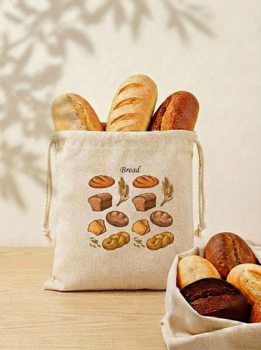 Cirelle 1 pieza Bolsa de pan de lino hecha a mano, reutilizable con diseño de cordón, adecuada para almacenar tostadas, pan, sándwiches, los mantiene talla grande frescos por talla grande tiempo - Multicolor - Ver 1