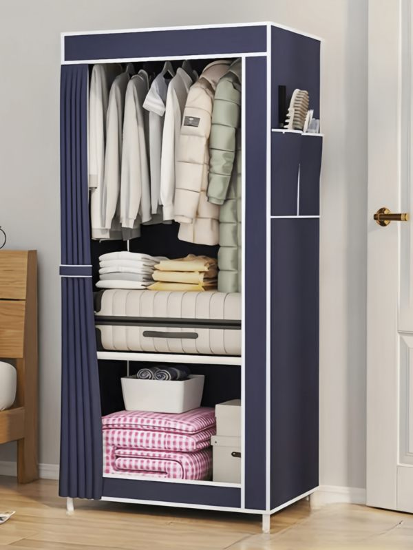 1pc Portable Closet Organizer, Multi-Functional Fashion Wardrobe, Dust-Proof, Freestanding Display, Floor-Standing Assembly Storage Rack With Curtain, Storage Cabinet For Bedroom And Living Room, Holiday Gift, Christmas Gift, Children's Gift,Dorm Room