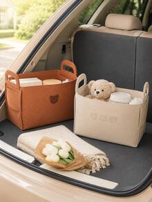 Car Trunk Storage Basket, Foldable Felt Car Storage Box, Foldable Car Rear Seat Storage Bin, Suitable For SUV, Truck, Van, Cute Bear Multi-Function Storage Bin, Home, Bedroom, Nursery Use, Portable Toy, Book, Snack Storage Basket, Camping, Outdoor Use Car Accessories - A - View 8