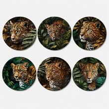 1組6入野生動物圓形木製杯墊 10cm 逼真插畫印花（獅子/豹/虎/雪豹）耐熱隔熱墊 家用桌面裝飾 適用於廚房咖啡杯茶杯 叢林自然風 派對禮品布置 - 彩色 - 查看 12