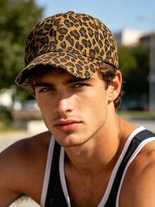 Gorra de béisbol de mezclilla desgastada con estampado de leopardo para hombres y mujeres - A - Ver 5