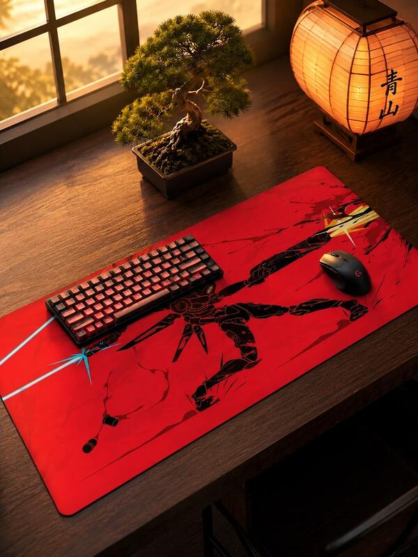 1pc XXL Extra Large Extended Gaming Mouse Pad, Red Mecha Warrior Pattern, Smooth Cloth Surface Precise Positioning, Non-Slip Rubber Base, Red & Black Passionate Esports Desk Mat Keyboard Pad, Suitable For Mechanical Keyboard, Gaming Mouse, Laptop, Desktop, Scratch-Resistant Wear-Resistant Non-Slip Easy To Clean, Ideal For Gamer Boys, Esports Room, Office Desk, Anime Style Desktop Decor, Father's Day, Graduation Season Surprise Gift
