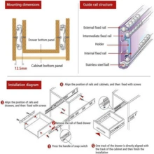 2pcs 45 X 150mm Black Drawer Slides Full Extension Ball Bearing Guide Rails, 45kg Load Capacity - Three-section Silent Guide Rails - View 4