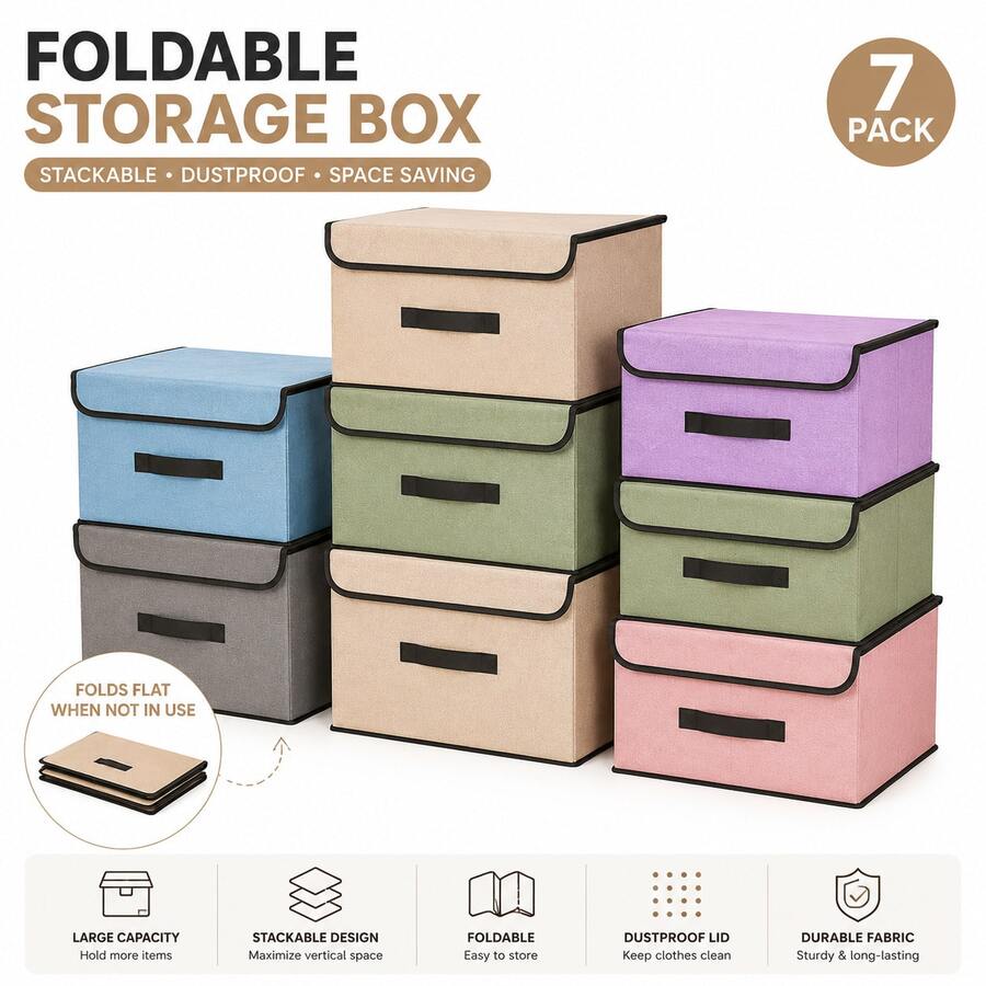 1/2pcs Foldable Fabric Storage Box With Lid Dust-Proof Storage Bin Large Capacity Clothes Organizer Box Stackable Wardrobe Organizer Box Seasonal Clothes Underwear Socks Toys Miscellaneous Items Sorting Storage Box Bedroom Wardrobe Dormitory Home Storage Basket. One Foldable Stackable Large Capacity Bedroom Kitchen Toy Storage Basket