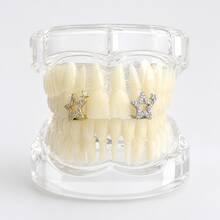 2pcs Hollow Five-Pointed Star Zirconia Shiny Hip-Hop Personalized Tooth Jewelry Set, Unisex Holiday Gift, Funny Photo Prop - Multicolor - View 3