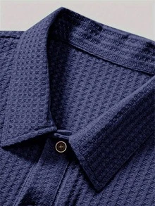 Men's Solid Color Semi-Transparent Golf Shirt, Waffle Thin Casual Short Sleeve Elastic Polo Shirt, Suitable For Leisure Outdoor Activities, Spring/Summer - Navy Blue - View 3