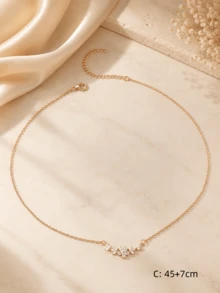 1pc Cubic Zirconia Flower Leaf Heart Snake Pendant Necklace, Gold Jewelry, Bridesmaid Gift, Gift For Her - Rose Gold - View 3