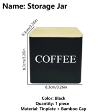1/3 個正方形金屬儲物罐配竹蓋 - 密封廚房容器，適用於咖啡、茶和糖 - 易清潔檯面收納器 - 黑/白色，可選配托盤 - 彩色 - 查看 13