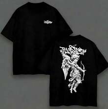 100% Pure Cotton Unisex T-Shirt With Back Print, Angel Blessed, Soft Fabric, Crew Neck, Short Sleeves, Regular Fit, Ideal For All Occasions, Premium Quality - Black - View 1