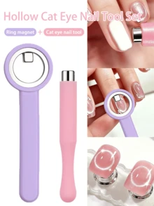 2pcs Cat Eye Nail Art Magnet Set, Hollow Ring & Cylindrical Magnetic Rods, Strong Magnetic 3D Halo Cat Eye Effect, DIY Nail Art Tools, Y2K Dopamine Nail Accessories, Suitable For Salon And Home Use - Multicolor - View 1