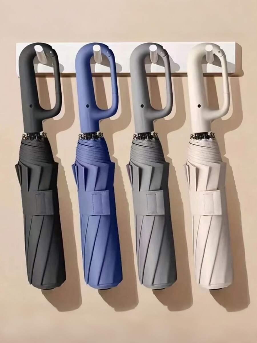 Unisex Automatic Umbrella, Reinforced Ribs, Foldable, Portable, Durable UV Protection, Dual Use For Sun And Rain (Umbrella Fabric, Rib Color, English Letter Pattern Design, Button Shape And Color Can Be Freely Customized) - Multicolor - View 1