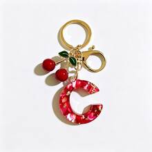 1pc Red Bohemian Style Resin Drip Letter Keychain, Cute Cherry Pendant, Fashionable Personalized Initial Bag Charm, Exquisite Accessory Gift For Girls - Red - View 35