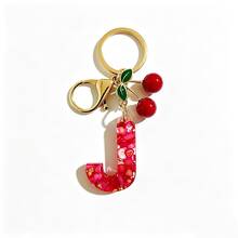 1pc Red Bohemian Style Resin Drip Letter Keychain, Cute Cherry Pendant, Fashionable Personalized Initial Bag Charm, Exquisite Accessory Gift For Girls - Red - View 26