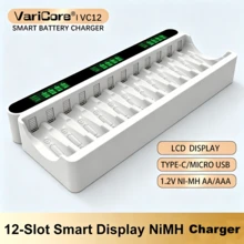 12-Slot Rechargeable Battery Charger VC12 1.2V USB Output Compatible With Ni-MH AA AAA Batteries Brand New Original - White - View 1