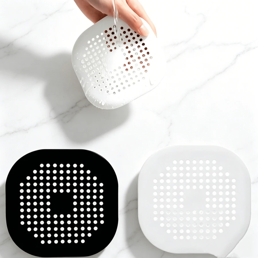 Confezione da 2 filtri di scarico in silicone, trappola per capelli con base a ventosa per lavandino, doccia e vasca da bagno, bianco e nero. - Bianco e nero - Visualizzare 1