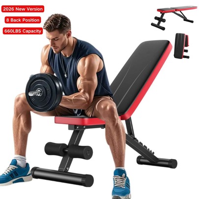 FLYBIRD Fedfitness Heavy-Duty Fitness Weight Training Bench, 660 LBS Capacity, With Leg Extension & Leg Press Attachments, 8-Level Adjustable Backrest, Fast & Easy Storage, Ideal For Home Gym Strength Training