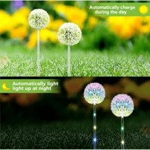 單頭/太陽能蒲公英花園燈，內置LED彩色燈串，庭院花園裝飾燈，戶外草坪景觀地插燈，適用於庭院、景觀、小徑、草坪、走道太陽能裝飾，創意禮物 - 單頭蔥球 - 查看 6