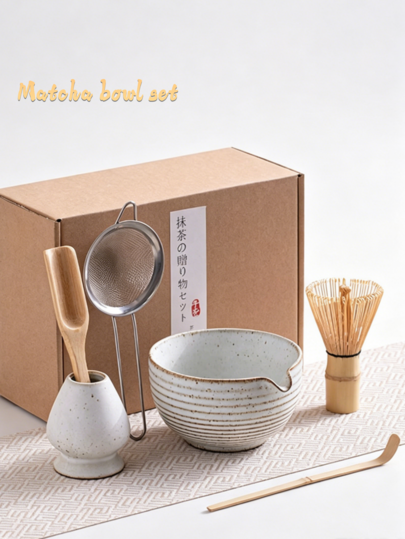 1pc/6pcs Classic Japanese Ceramic Matcha Whisk Set, Striped White Small Bowl 6pcs Set, Tea Set, Matcha Full Tool Set, Complete Matcha Tools, Matcha Set, Matcha Whisk Set, Matcha Tools, Matcha, Matcha Plate, Matcha Tools, Cup, Matcha Related Products, Includes Matcha Bowl, Matcha Whisk, Matcha Cup