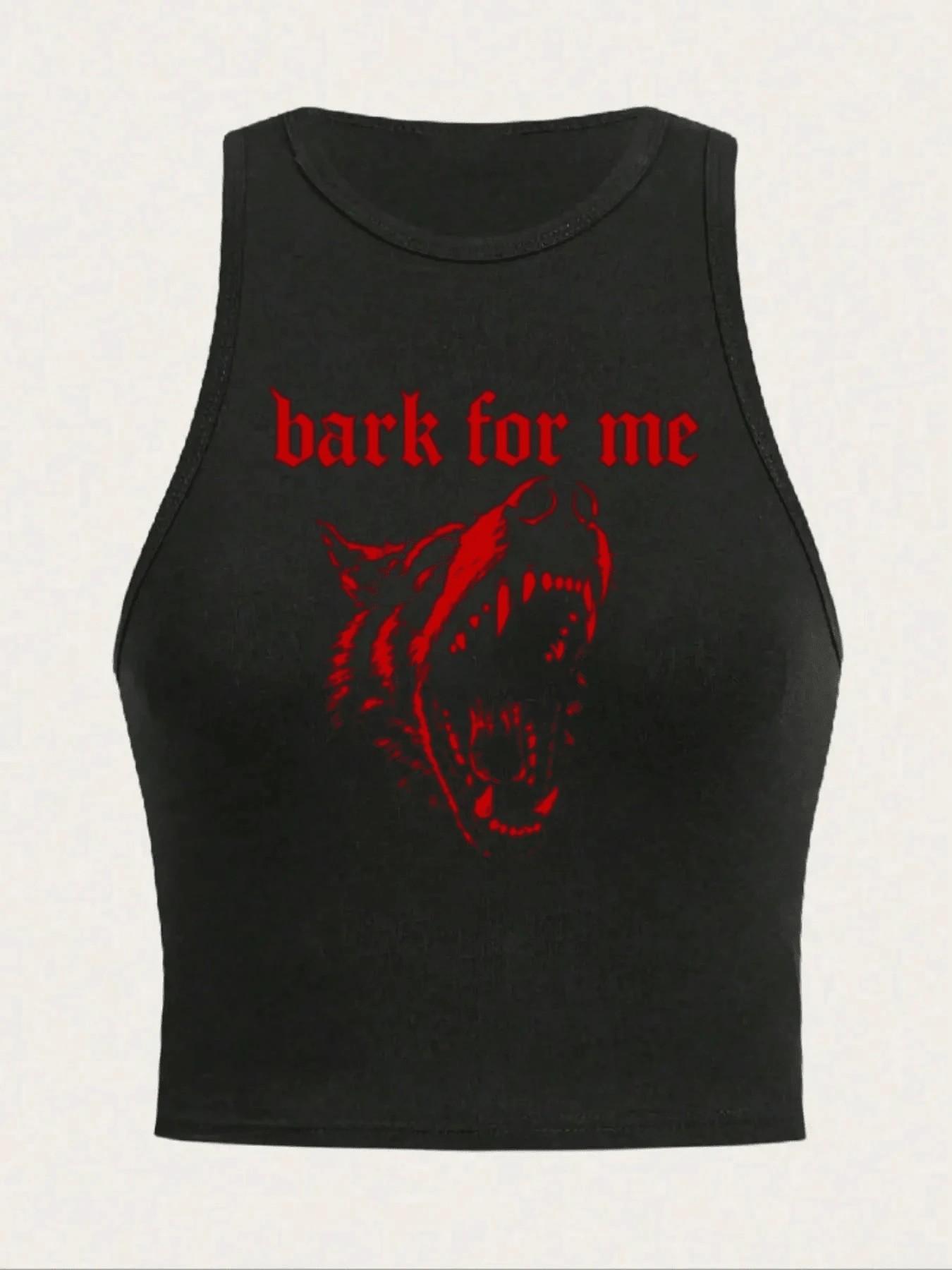 Women's Bark For Me Wolf Pattern Short Tank Top,Y2K Street Style Gothic Fashion Aesthetic Sleeveless Shirt,Streetwear Letter Print Crop Top Black Top - 黑色4 - 查看 1